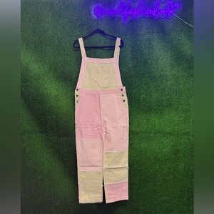 EASEL Los Angeles NWT Colorblocked Rose Taupe Wide Leg Denim Overalls S